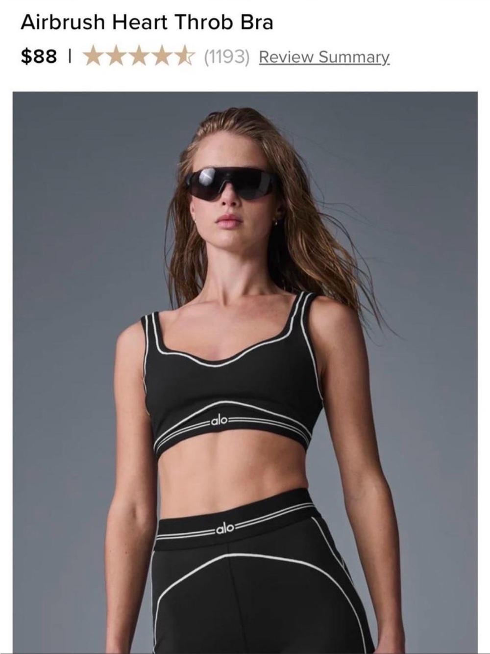 ALO Yoga Airbrush Heart Throb Bra — Black with White Trim